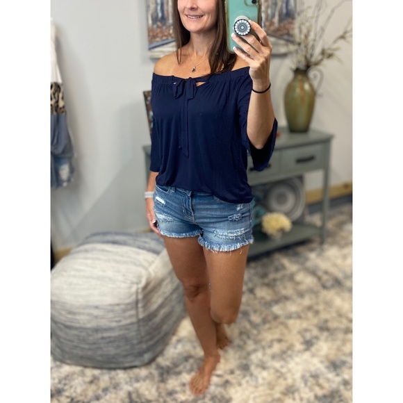 Off Shoulder Tie Front Bow Navy 0919 - Picture 6 of 8